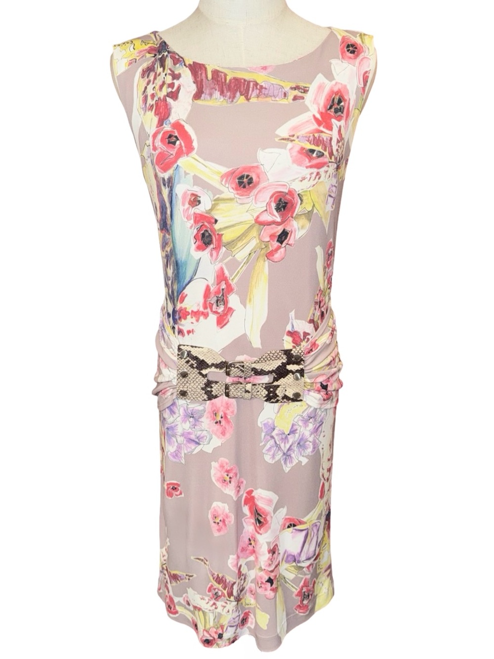NWT Marc Cain Floral Sleeveless Dress With Removable Belt Size 6